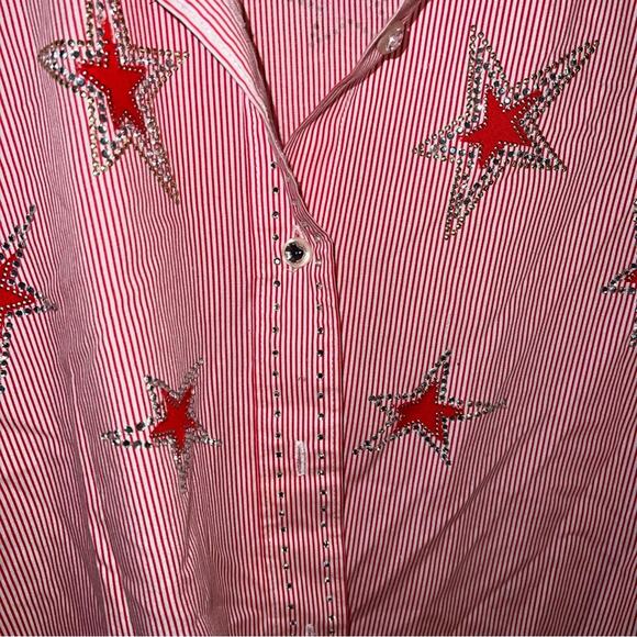 VNTG KLASSIE LASSIE striped button down shirt with rhinestones L - Picture 3 of 6